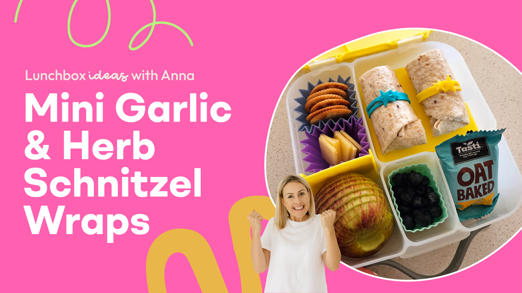 mini garlic & herb chicken schnitzel wraps | lunchbox ideas