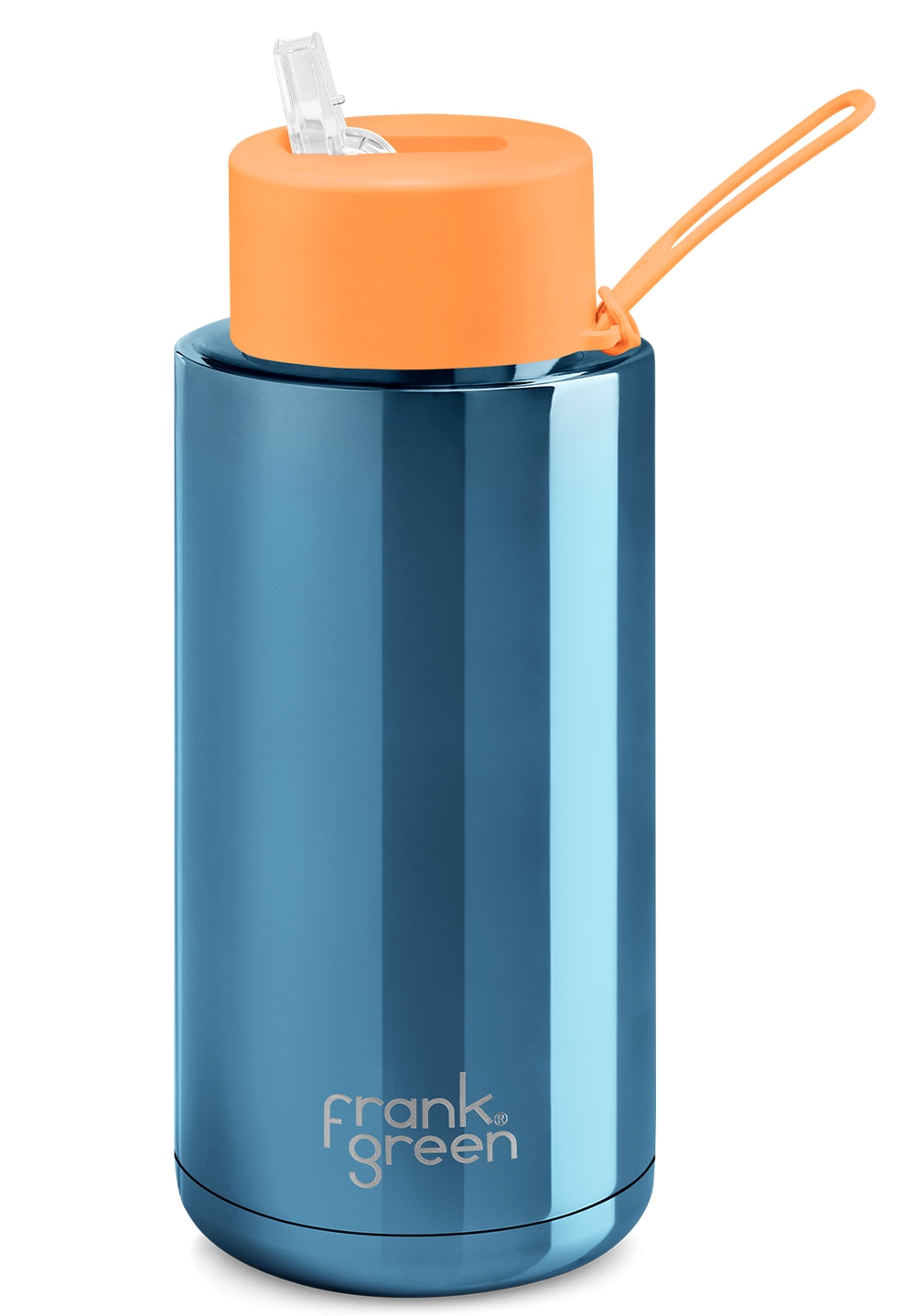 Frank Green Ceramic Drink Bottle 1L Chrome Blue Neon Orange Lid