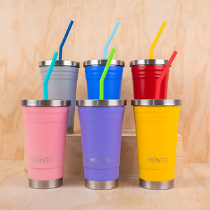 MontiiCo Reusable Blue Silicone Straw Set - 6 Pack