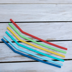 MontiiCo Reusable Blue Silicone Straw Set - 6 Pack