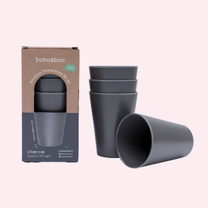 bobo&boo BIG Kid-Sized Bamboo Cup Set (480ml) – Charcoal Grey